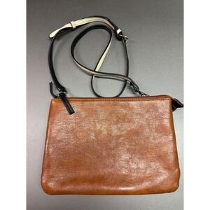 Cognac Brown Faux Leather Dual Zip Crossbody Bag with Contrast Strap